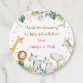 Pink Safari Oerwoud Baby shower Dank u wel Bedankjes Labels (Voorkant)