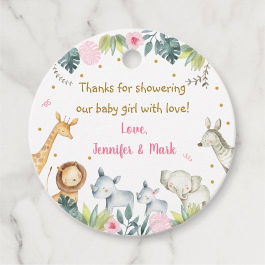 Pink Safari Oerwoud Baby shower Dank u wel Bedankjes Labels (Voorkant)