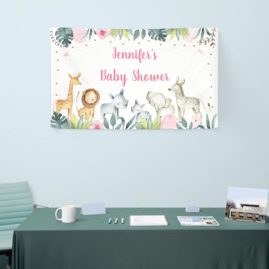 Pink Safari Oerwoud Baby shower Spandoek (Beurs)