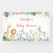 Pink Safari Oerwoud Baby shower Spandoek (Horizontaal)