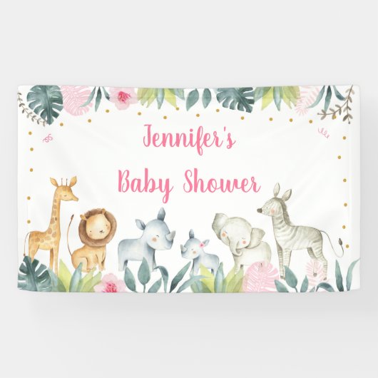Pink Safari Oerwoud Baby shower Spandoek (Horizontaal)