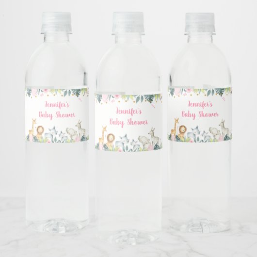 Pink Safari Oerwoud Baby shower Waterfles Etiket (Flessen)