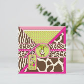 Pink Safari Oerwoud Monkey vijfde verjaardag Kaart (Staand voorkant)