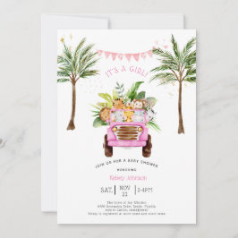 Pink Safari Oerwoud Palm Trees Girly Baby shower Kaart