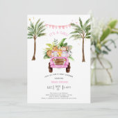 Pink Safari Oerwoud Palm Trees Girly Baby shower Kaart (Staand voorkant)
