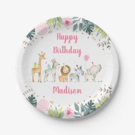 Pink Safari Oerwoud Party Animal Birthday Papieren Bordje