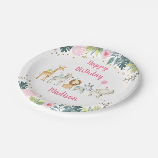 Pink Safari Oerwoud Party Animal Birthday Papieren Bordje (Gekanteld)