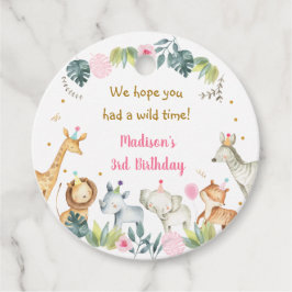 Pink Safari Party Animal Birthday Bedankjes Labels