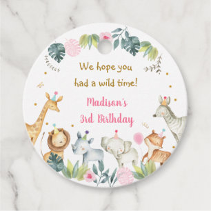 Pink Safari Party Animal Birthday Bedankjes Labels
