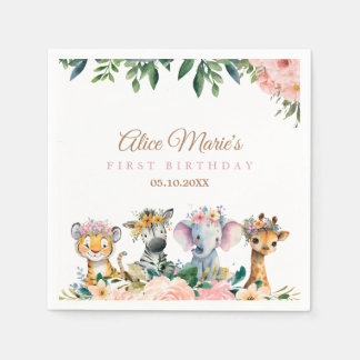 Pink Safari Theme Birthday Party Servet