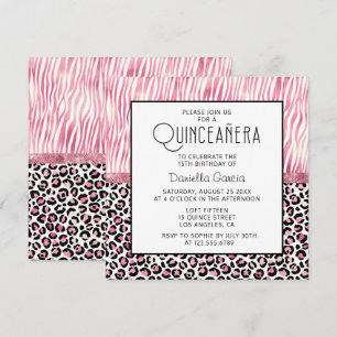 Pink Safari Tiger Leopard Shimmer Quinceañera Kaart
