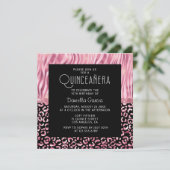 Pink Safari Tiger Leopard Shimmer Quinceañera Kaart (Staand voorkant)