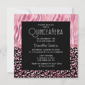 Pink Safari Tiger Leopard Shimmer Quinceañera Kaart (Voorkant)