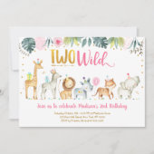 Pink Safari Two Wild Birthday Kaart (Voorkant)
