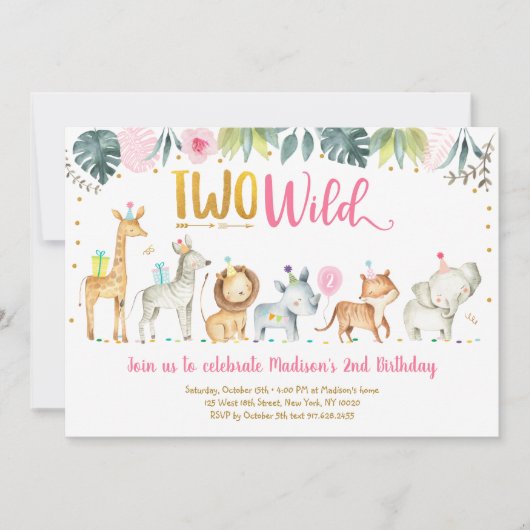 Pink Safari Two Wild Birthday Kaart (Voorkant)