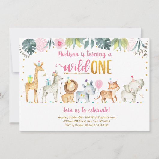 Pink Safari Wild Op een dag Kaart (Voorkant)