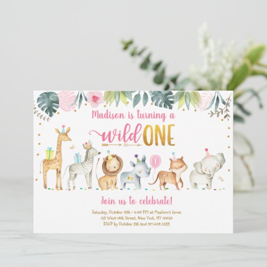 Pink Safari Wild Op een dag Kaart (Staand voorkant)