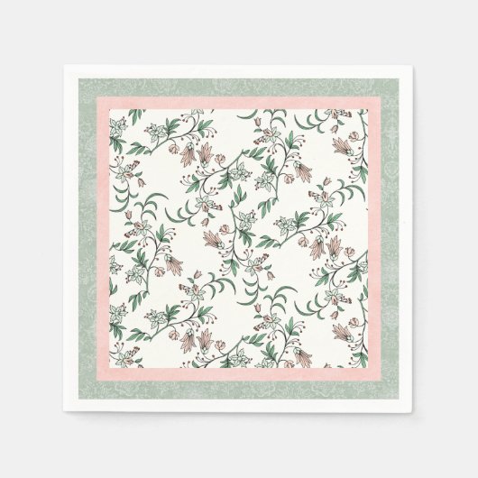 Pink Sage Green Floral  Partij Servet (Voorkant)