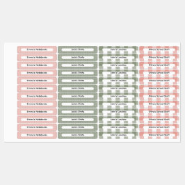 Pink & Sage Green Gingham Checker Custom Name  Labels