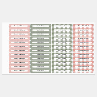 Pink & Sage Green Gingham Checker Custom Name  Labels