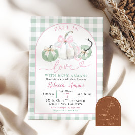 Pink Sage Green Preppy Pumpkin Baby shower Kaart