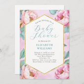 Pink Sage Mint Green Peonies Baby shower Kaart (Voorkant / Achterkant)
