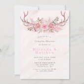 Pink Sage Peony Deer Antlers Couples Shower Invite (Voorkant)