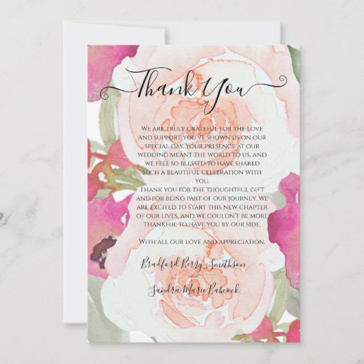 Pink Sage Waterverf bloemenbruiloft Bedankt (Voorkant)