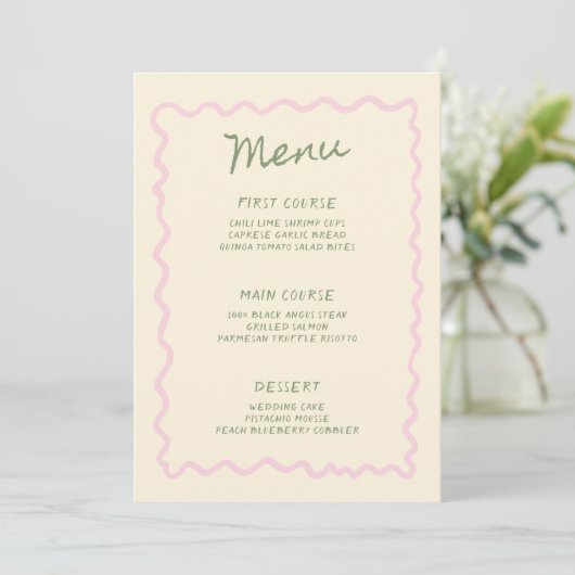 Pink Sage Whimsical Handwritten Menu (Staand voorkant)