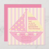 PINK Sailboat Birthday Invitation Kaart (Voorkant / Achterkant)