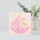 PINK Sailboat Birthday Invitation Kaart (Staand voorkant)