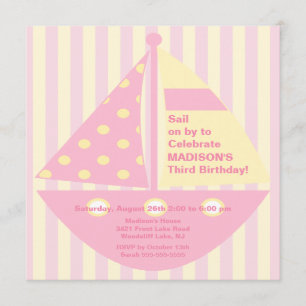 PINK Sailboat Birthday Invitation Kaart
