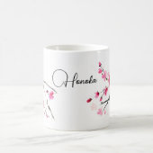 Pink Sakura bloom sumi-e art Koffiemok (Center)