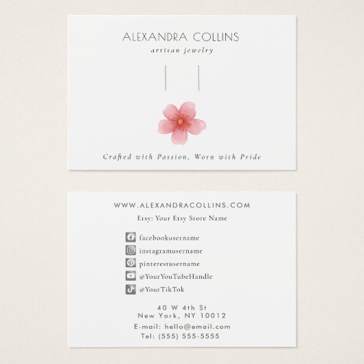 Pink Sakura Blossom Floral Hair Clip Display Card  Visitekaartje (Voorkant /achterkant)