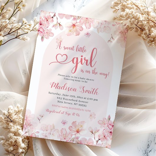 Pink Sakura Cherry Blossom Spring Baby shower Kaart