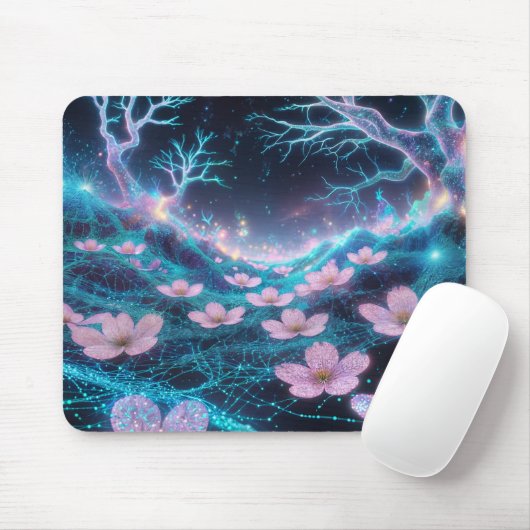 Pink Sakura Cosmic Neon Vibes Muismat (Met muis)