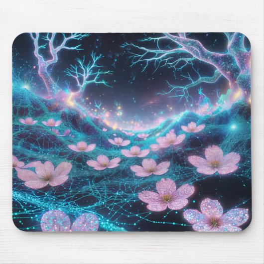 Pink Sakura Cosmic Neon Vibes Muismat (Voorkant)
