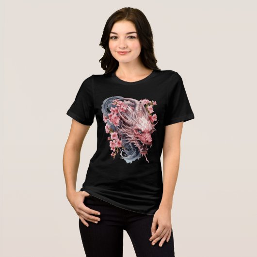 Pink Sakura Dragon with Flowing Mane Tri-Blend Shirt (Voorkant volledig)