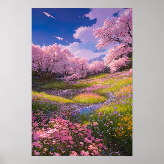 Pink Sakura Meadows Poster (Voorkant)