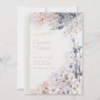 Pink Sakura Romantic Minimalist Frame Wedding Kaart