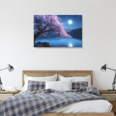 Pink Sakura Tree & Full Moon Night Canvas Print (Insitu (Slaapkamer))