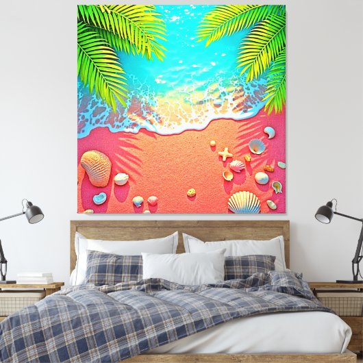 Pink Sand Beach Paradise Design Canvas Afdruk (Insitu (Slaapkamer))