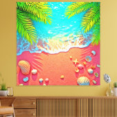 Pink Sand Beach Paradise Design Canvas Afdruk (Insitu (Woonkamer))