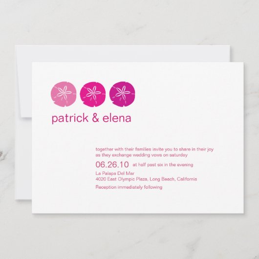 Pink Sand Dollars, Beach Wedding Invitation Kaart (Voorkant)