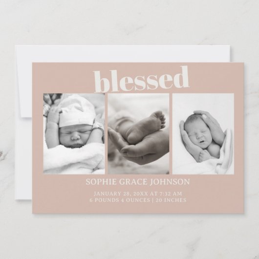 Pink Sandstone Typography Baby shower aangekondigd Kaart (Voorkant)