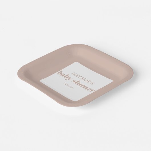 Pink Sandstone Typography Baby Shower Papieren Bordje (Gebogen)
