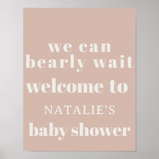 Pink Sandstone Typography Baby Shower Sign Poster (Voorkant)
