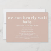 Pink Sandstone Typography Bearly Wait Baby Shower Kaart (Voorkant)