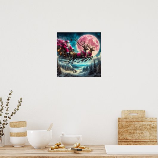 Pink Santa Airborne Poster (Keuken)