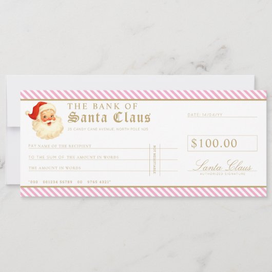 Pink Santa Cheque Gift Voucher Card Kaart (Voorkant)